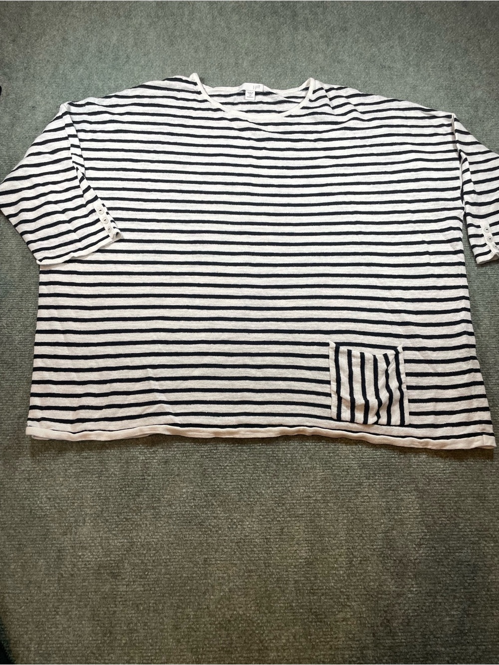 J. Jill Black and White Striped linen blend Knit Top